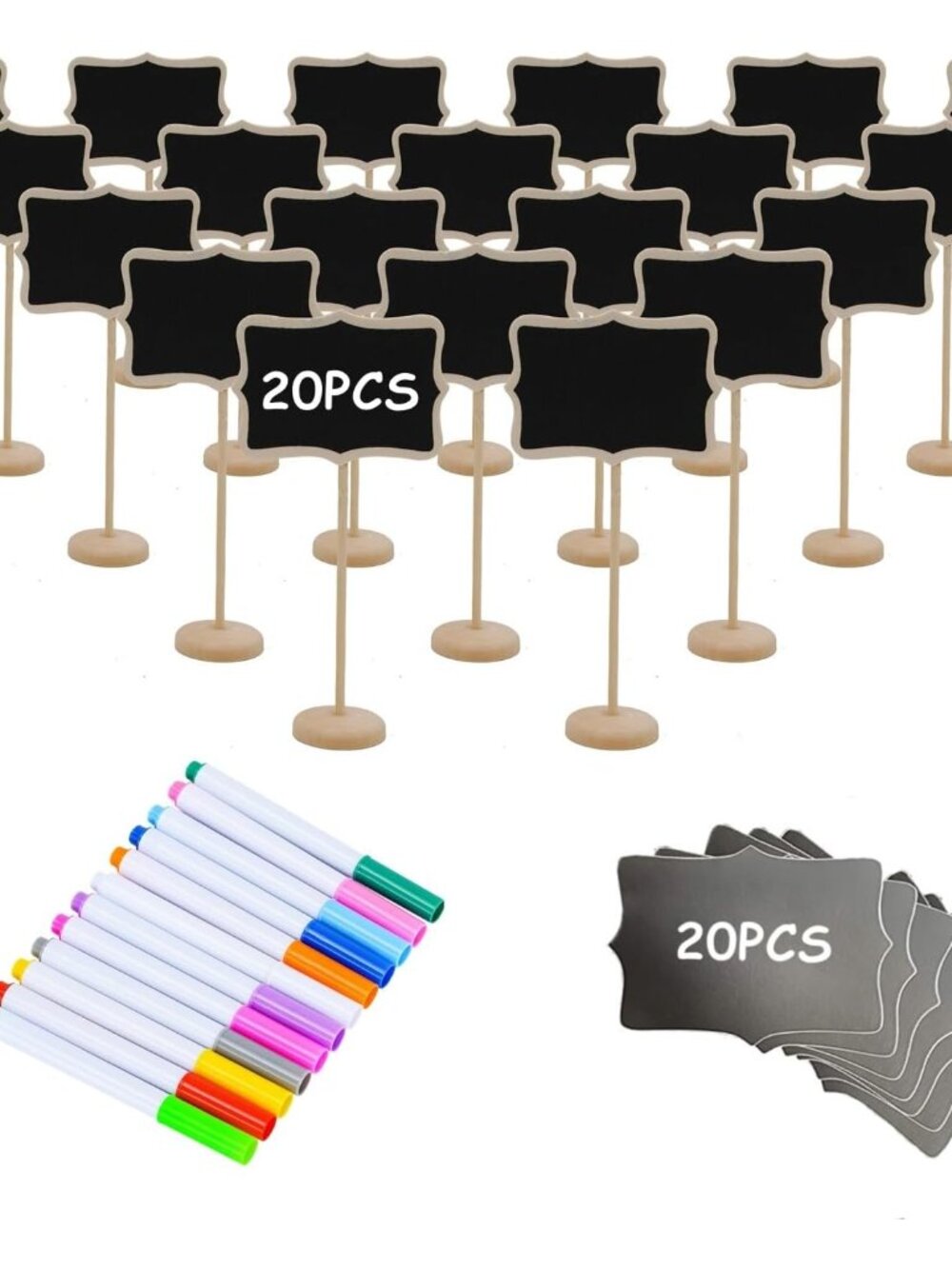 20PCS Wood Mini Chalkboard Sign and Replacement Stickers, Food Labels for Party